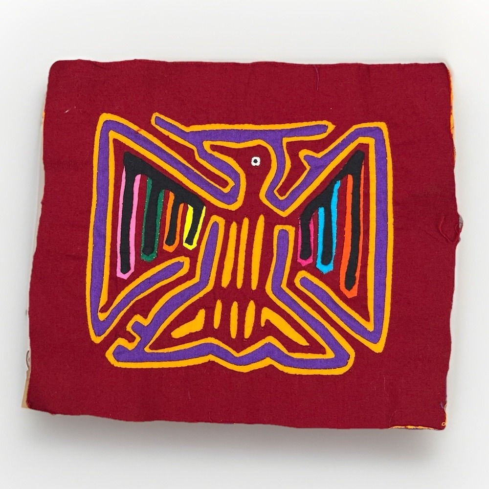 VTG Kuna Mola Hand Sewn Art Textile Fabric Folk Fabric Pheonix Bird Quilt Block